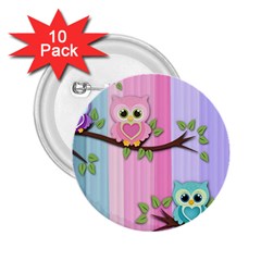 Owls Family Stripe Tree 2 25  Buttons (10 Pack) 