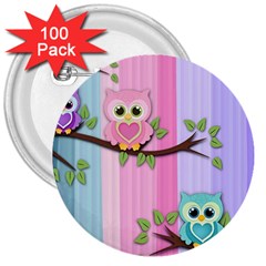 Owls Family Stripe Tree 3  Buttons (100 Pack) 