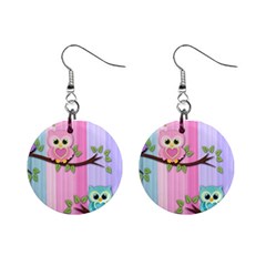 Owls Family Stripe Tree Mini Button Earrings by Bedest