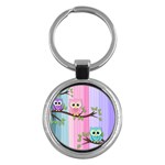 Owls Family Stripe Tree Key Chain (Round) Front