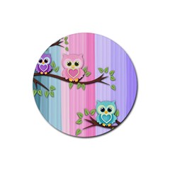 Owls Family Stripe Tree Rubber Coaster (round) by Bedest