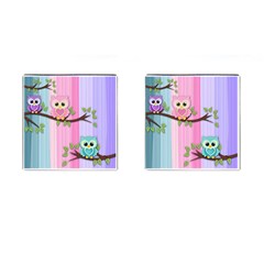 Owls Family Stripe Tree Cufflinks (square) by Bedest