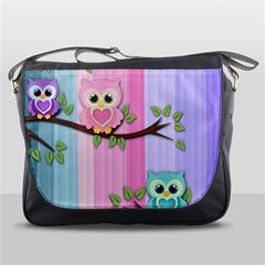 Owls Family Stripe Tree Messenger Bag by Bedest