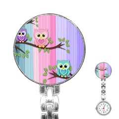 Owls Family Stripe Tree Stainless Steel Nurses Watch by Bedest