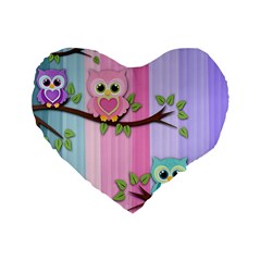 Owls Family Stripe Tree Standard 16  Premium Flano Heart Shape Cushions by Bedest