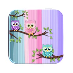 Owls Family Stripe Tree Square Metal Box (black) by Bedest