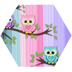 Owls Family Stripe Tree Wooden Puzzle Hexagon by Bedest