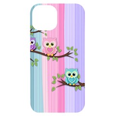 Owls Family Stripe Tree Iphone 14 Black Uv Print Case by Bedest