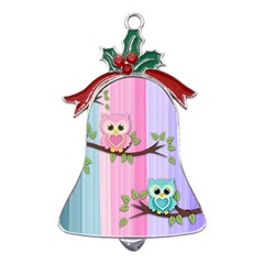 Owls Family Stripe Tree Metal Holly Leaf Bell Ornament by Bedest