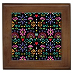 Mexican Folk Art Seamless Pattern Framed Tile by Bedest