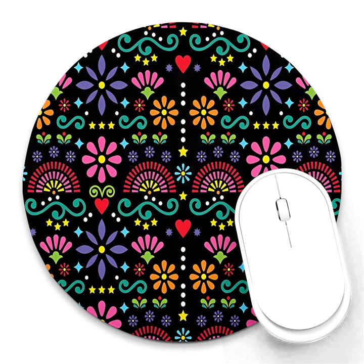 Mexican Folk Art Seamless Pattern Round Mousepad