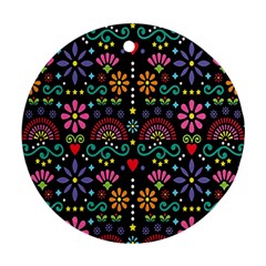 Mexican Folk Art Seamless Pattern Ornament (round) by Bedest