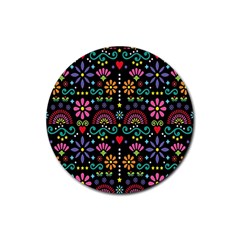 Mexican Folk Art Seamless Pattern Rubber Coaster (round) by Bedest