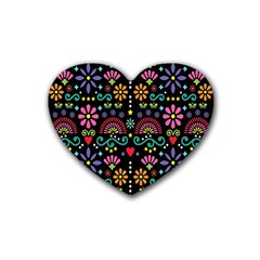 Mexican Folk Art Seamless Pattern Rubber Coaster (heart) by Bedest