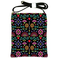 Mexican Folk Art Seamless Pattern Shoulder Sling Bag by Bedest