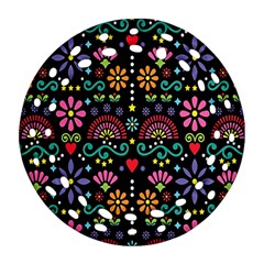 Mexican Folk Art Seamless Pattern Ornament (round Filigree) by Bedest