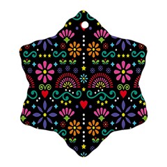 Mexican Folk Art Seamless Pattern Snowflake Ornament (two Sides) by Bedest