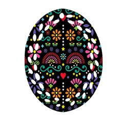 Mexican Folk Art Seamless Pattern Oval Filigree Ornament (two Sides) by Bedest