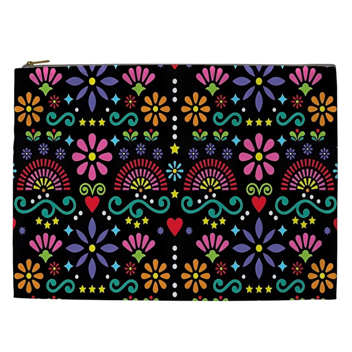 Mexican Folk Art Seamless Pattern Cosmetic Bag (XXL)