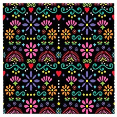 Mexican Folk Art Seamless Pattern Wooden Puzzle Square by Bedest