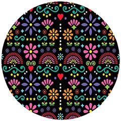 Mexican Folk Art Seamless Pattern Wooden Puzzle Round by Bedest