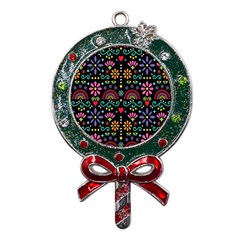 Mexican Folk Art Seamless Pattern Metal X mas Lollipop With Crystal Ornament