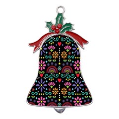 Mexican Folk Art Seamless Pattern Metal Holly Leaf Bell Ornament by Bedest