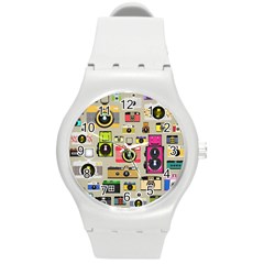 Retro Camera Pattern Graph Round Plastic Sport Watch (m)