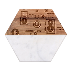 Retro Camera Pattern Graph Marble Wood Coaster (hexagon)  by Bedest