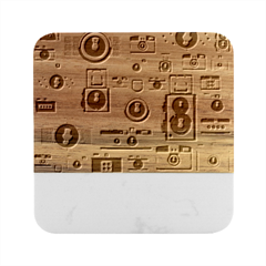 Retro Camera Pattern Graph Marble Wood Coaster (square) by Bedest