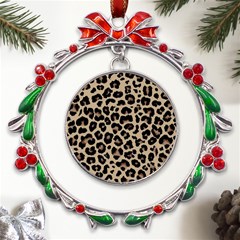 Leopard Animal Skin Patern Metal X mas Wreath Ribbon Ornament by Bedest