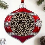 Leopard Animal Skin Patern Metal Snowflake And Bell Red Ornament Front