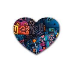 Wallet City Art Graffiti Rubber Coaster (heart) by Bedest