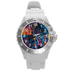 Wallet City Art Graffiti Round Plastic Sport Watch (l) by Bedest