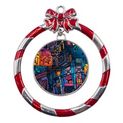 Wallet City Art Graffiti Metal Red Ribbon Round Ornament