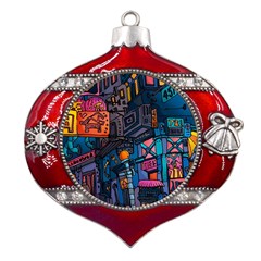 Wallet City Art Graffiti Metal Snowflake And Bell Red Ornament by Bedest