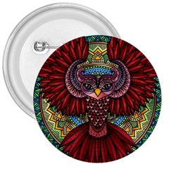 Colorful Owl Art Red Owl 3  Buttons by Bedest