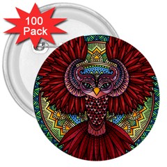 Colorful Owl Art Red Owl 3  Buttons (100 Pack)  by Bedest