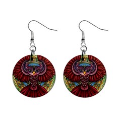 Colorful Owl Art Red Owl Mini Button Earrings by Bedest