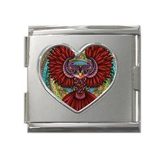 Colorful Owl Art Red Owl Mega Link Heart Italian Charm (18mm) by Bedest