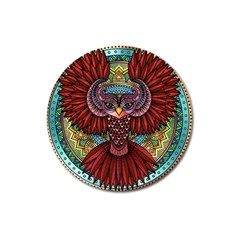 Colorful Owl Art Red Owl Magnet 3  (round) by Bedest