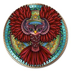 Colorful Owl Art Red Owl Magnet 5  (round) by Bedest