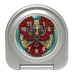 Colorful Owl Art Red Owl Travel Alarm Clock by Bedest