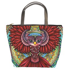 Colorful Owl Art Red Owl Bucket Bag by Bedest