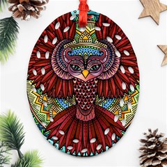 Colorful Owl Art Red Owl Oval Filigree Ornament (two Sides) by Bedest