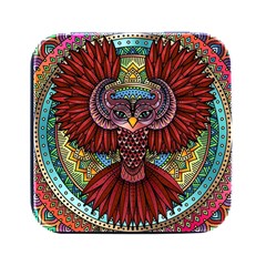 Colorful Owl Art Red Owl Square Metal Box (black) by Bedest