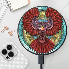 Colorful Owl Art Red Owl Wireless Fast Charger(black) by Bedest