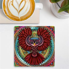 Colorful Owl Art Red Owl Uv Print Square Tile Coaster  by Bedest