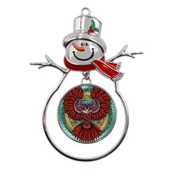 Colorful Owl Art Red Owl Metal Snowman Ornament by Bedest