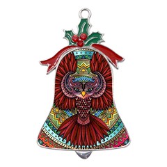 Colorful Owl Art Red Owl Metal Holly Leaf Bell Ornament by Bedest